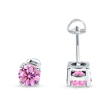 Solitaire Screw Back Stud Earring Pink CZ 925 Sterling Silver Wholesale